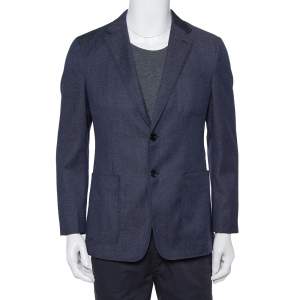 Prada Navy Blue Wool Button Front Blazer L
