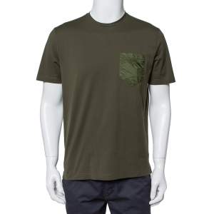 Prada Olive Green Cotton Pocket Detail Crewneck T-Shirt M