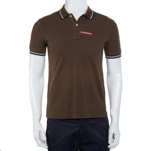 Prada Brown Cotton Pique Contrast Trim Polo T-Shirt S