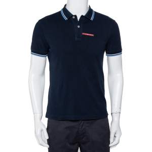 Prada Navy Blue Cotton Pique Polo T-Shirt S