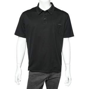 Prada Black Cotton patch Pocket Detail Polo T-Shirt XXL