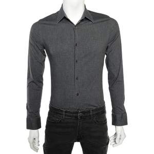 Prada Charcoal Grey Stretch Cotton Long Sleeve Shirt M