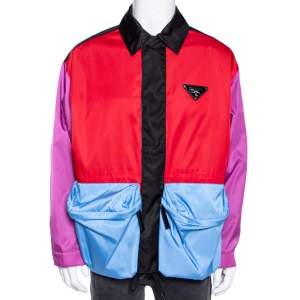 Prada Colorblock Synthetic Drawstring Hem Detailed Jacket M