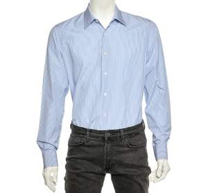 Prada Blue Striped Cotton Button Front Shirt XL