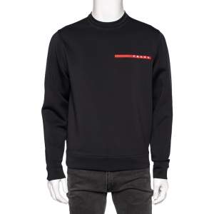 Prada Black Technical Jersey Logo Detail Long Sleeve Sweatshirt M