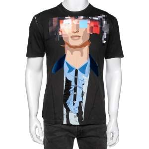 Prada Black Printed & Applique Detailed Cotton Short Sleeve T-Shirt M