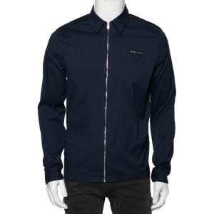 Prada Blue Cotton Front Zip Long Sleeve Shirt M