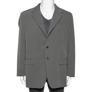 Prada Dark Grey Synthetic Button Front Blazer 4XL
