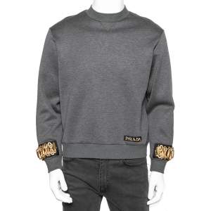 Prada Charcoal Grey Cotton Knit Embellished Sweatshirt M