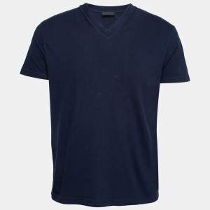 Prada Navy Blue Cotton Short Sleeve V-Neck T-Shirt XL