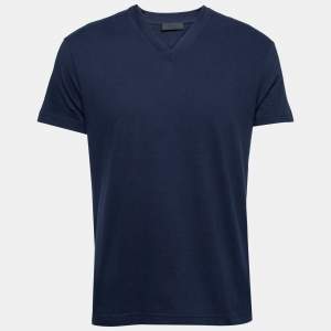 Prada Navy Blue Cotton Short Sleeve V-Neck T-Shirt XL