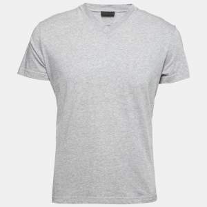 Prada Grey Cotton Short Sleeve V-Neck T-Shirt XL