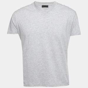 Prada Grey Cotton Short Sleeve V-Neck T-Shirt XL