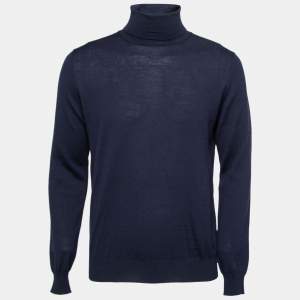 Prada Navy Blue Wool Knit Turtle Neck Long Sleeve Sweater M