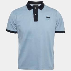 Prada Blue Cotton Piqué Short Sleeve Polo T-Shirt L