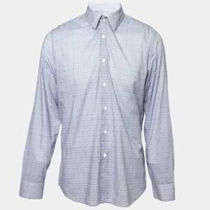 Prada Blue Printed Cotton Button Front Shirt XXL