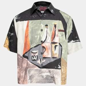 Prada Multicolor Printed Cotton Short Sleeve Bowling Shirt L