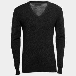 Prada Black Lurex Knit Long Sleeve V Neck Sweater L