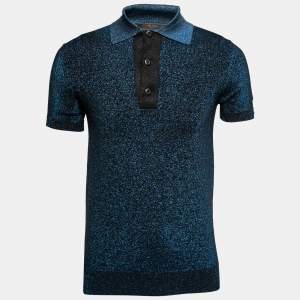 Prada Metallic Blue Lurex Knit Short Sleeve Sweater L