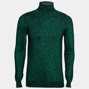 Prada Metallic Green Lurex Knit Turtle Neck Long Sleeve Sweater L