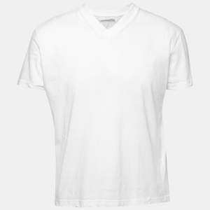 Prada White Cotton Short Sleeve V-Neck T-Shirt XL