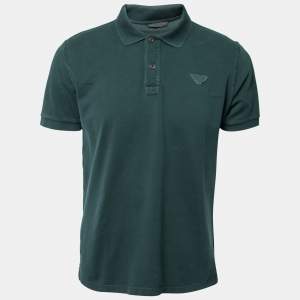 Prada Green Cotton Pique Short Sleeve Polo T-Shirt L