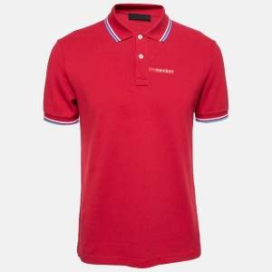 Prada Red Cotton Pique Iconic Rubber Logo T-Shirt L