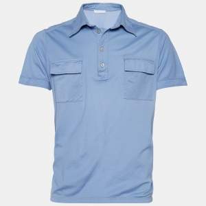 Prada Blue Cotton Pique Pocket Detail Polo T-Shirt XL