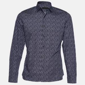 Prada Navy Blue Lion Print Cotton Button Front Shirt M