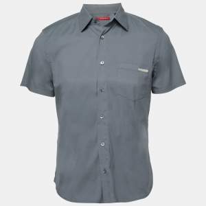 Prada Grey Cotton Button Front Short Sleeve Shirt L