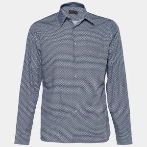 Prada Grey Geometric Print Cotton Button Front Shirt XL