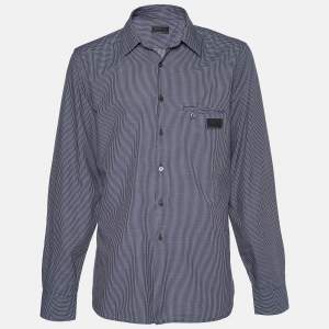 Prada Navy Blue Checkered Cotton Button Front Shirt 4XL