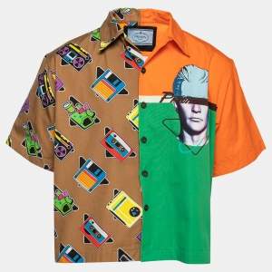 Prada Multicolor Double Match Print Cotton Bowling Shirt XL