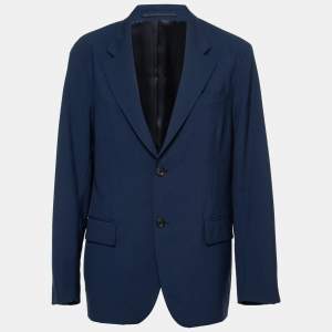Prada Navy Blue Wool Button Front Blazer L