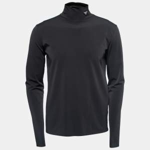 Prada Black Technical Jersey Mock Neck Turtleneck Sweater XL