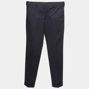 Prada Navy Blue Printed Stretch-Cotton Trousers S