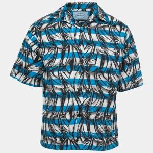 Prada Blue Striped Printed Cotton Short Sleeve Shirt S