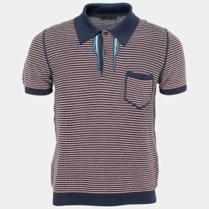 Prada Multicolor Patterned Knit Short Sleeve Polo T-Shirt L