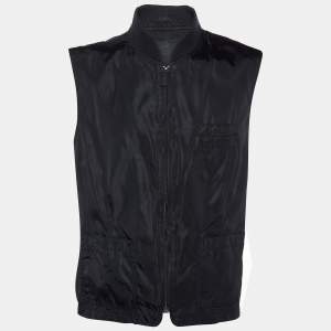Prada Vintage Black Synthetic Rib Collar Sleeveless Vest L