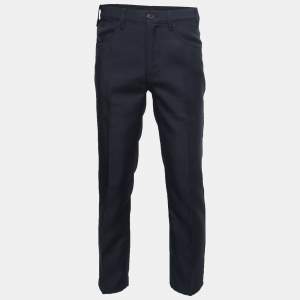 Prada Navy Blue Rubber Patch Logo Trousers M