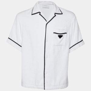Prada White Cotton Terry Button Front Bowling Shirt M