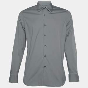 Prada Grey Stretch Cotton Button Front Shirt L