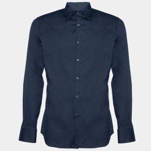 Prada Navy Blue Stretch Cotton Button Front Shirt M