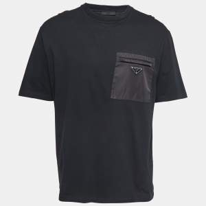Prada Black Cotton Pocket Detailed Crew Neck Half Sleeve T-Shirt XL