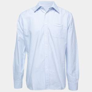 Prada Blue Striped Cotton Button Down Full Sleeve Shirt L