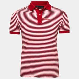 Prada Red Striped Cotton Pique Polo T-Shirt M