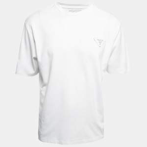 Prada White Cotton Triangle Logo Crewneck T-Shirt 2XL