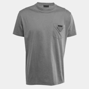 Prada Grey Cotton Pocket Logo Detail Crew Neck Half Sleeve T-Shirt 3XL