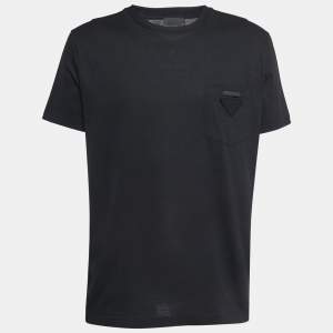 Prada Black Cotton Logo Pocket Detail Crew Neck Half Sleeve T-Shirt 3XL