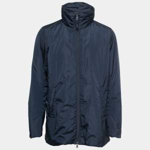 Prada Navy Blue Nylon Zip Front Jacket L